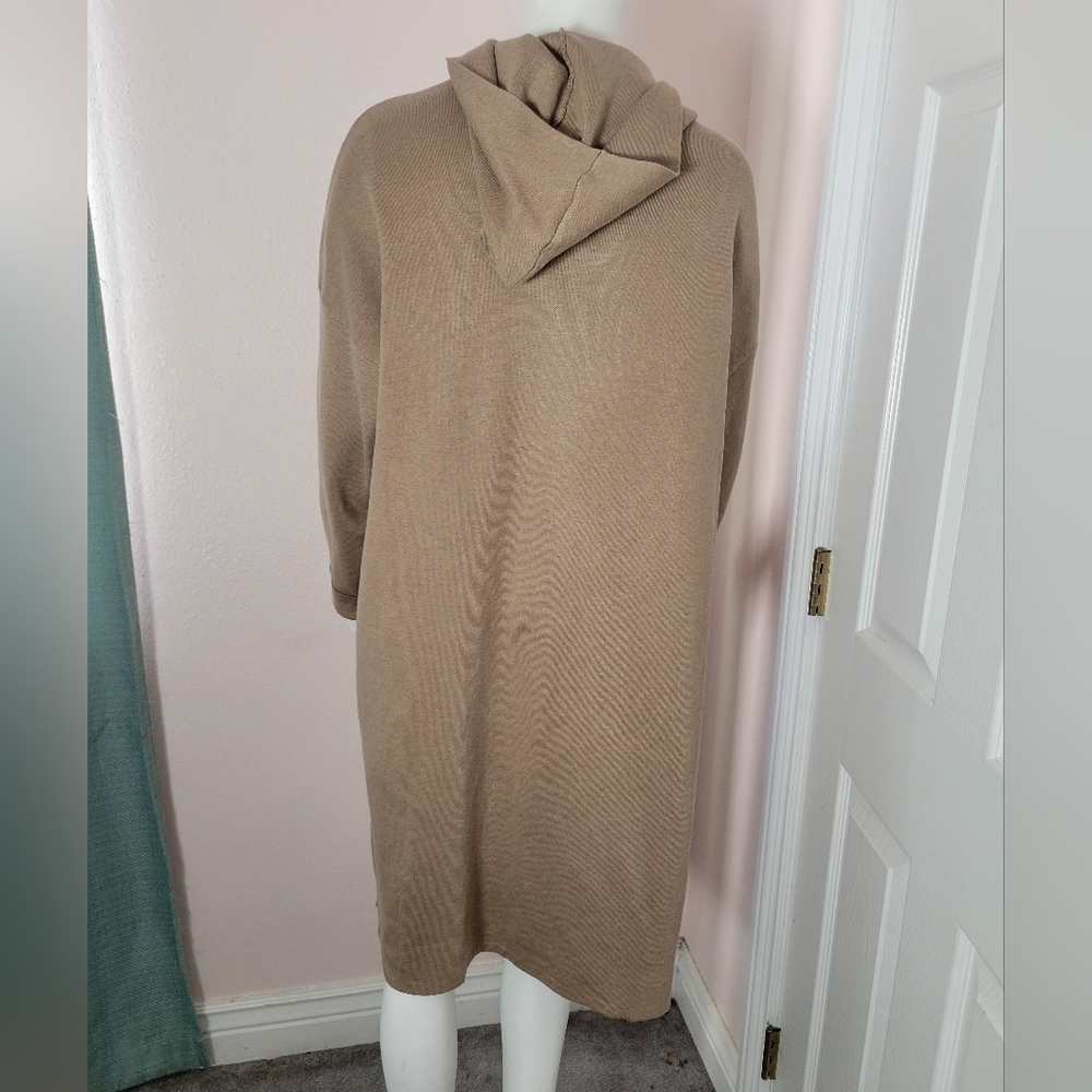 MEROKEETY Women's Long Hooded Knit Cardigan Sweater with Pockets Light Taupe Siz - Picture 4 of 10